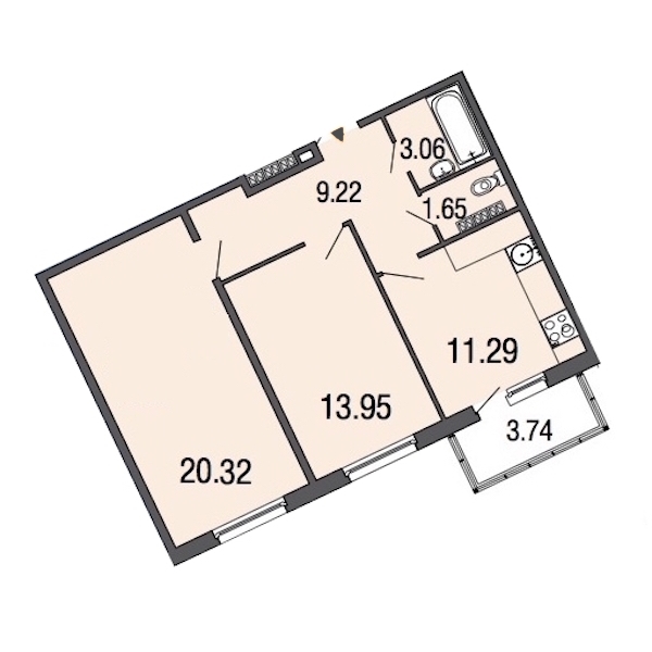 2-комнатная, 60 м² — ЖК ЖК ЭкоСити