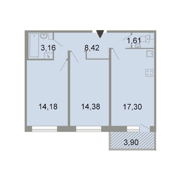 2-комнатная, 62 м² — ЖК ЖК Клёны