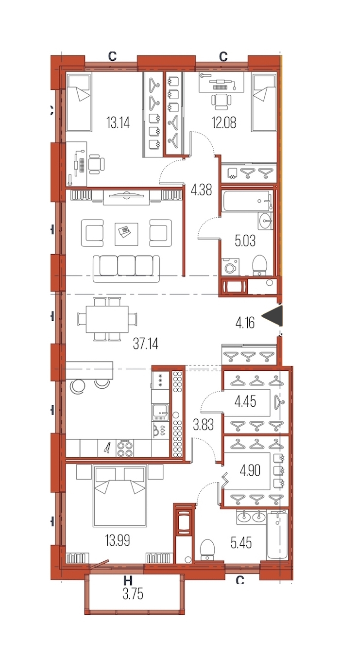 3-комнатная, 109 м² — ЖК ЖК Legenda Героев