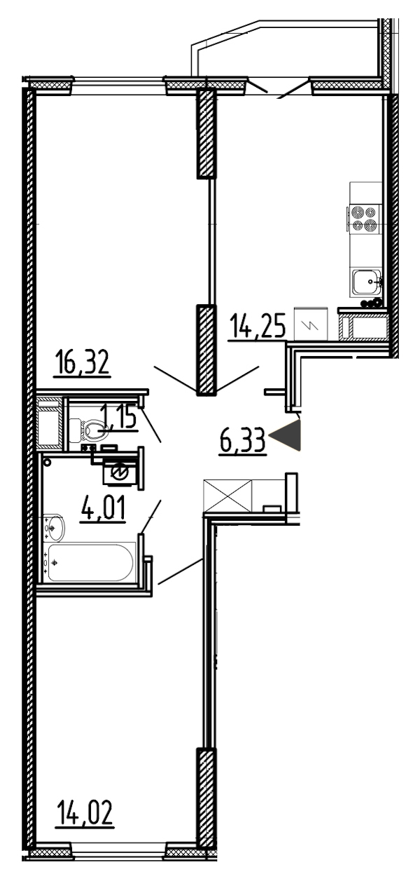 2-комнатная, 57 м² — ЖК ЖК Yoga (Йога)