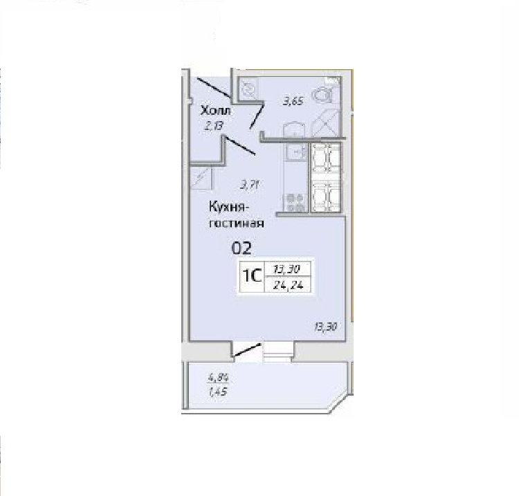 Студия, 26 м² — ЖК ЖК Живи в Рыбацком
