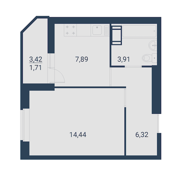 1-комнатная, 34 м² — ЖК ЖК Материк