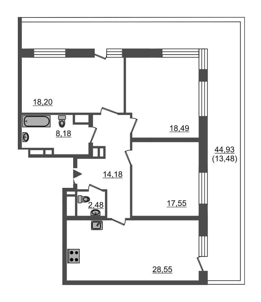 3-комнатная, 121 м² — ЖК ЖК Botanica (Ботаника)