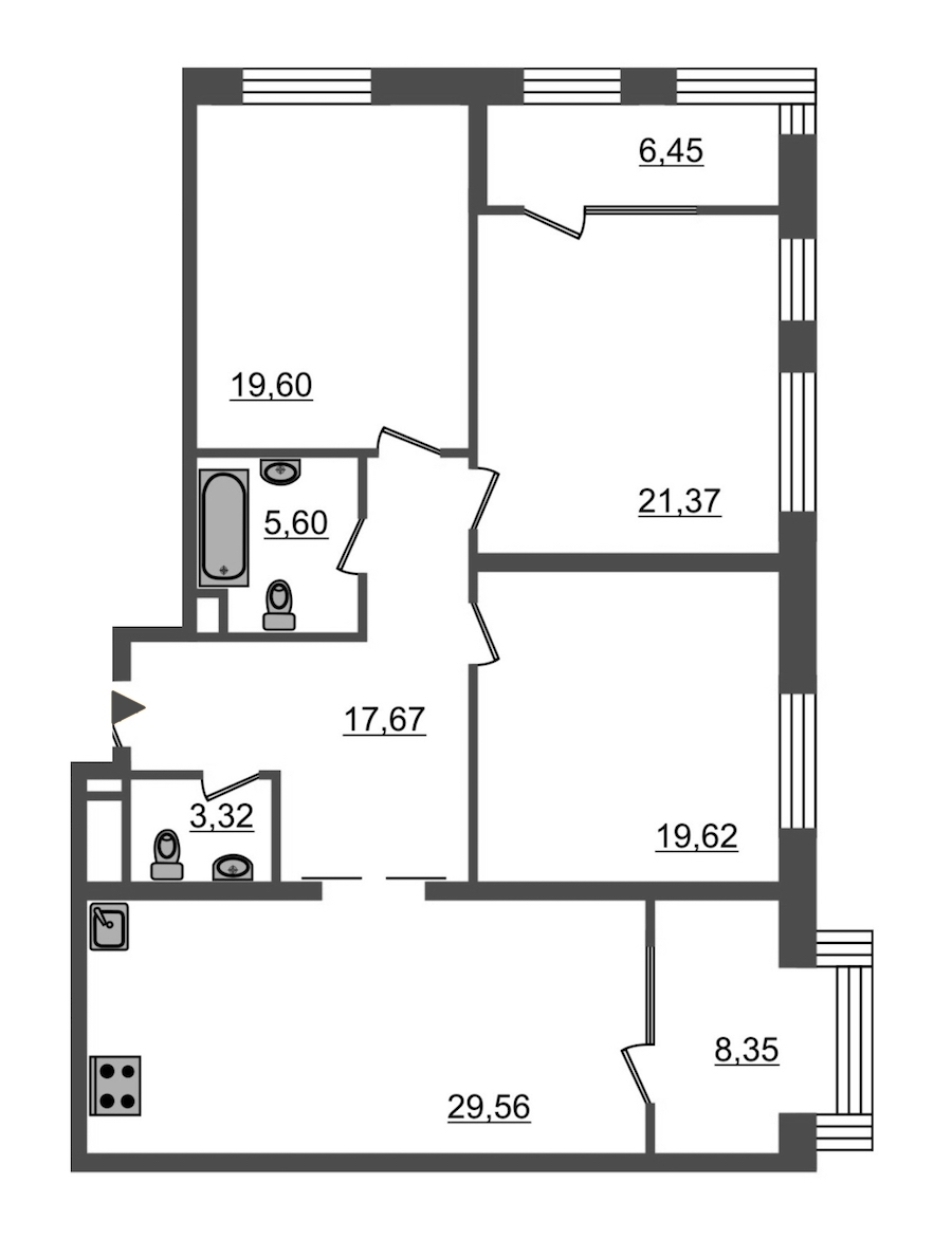 3-комнатная, 132 м² — ЖК ЖК Botanica (Ботаника)
