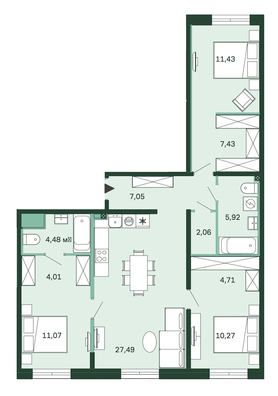 3-комнатная, 96 м² — ЖК ЖК Магнифика Резиденс (Magnifika Residence)