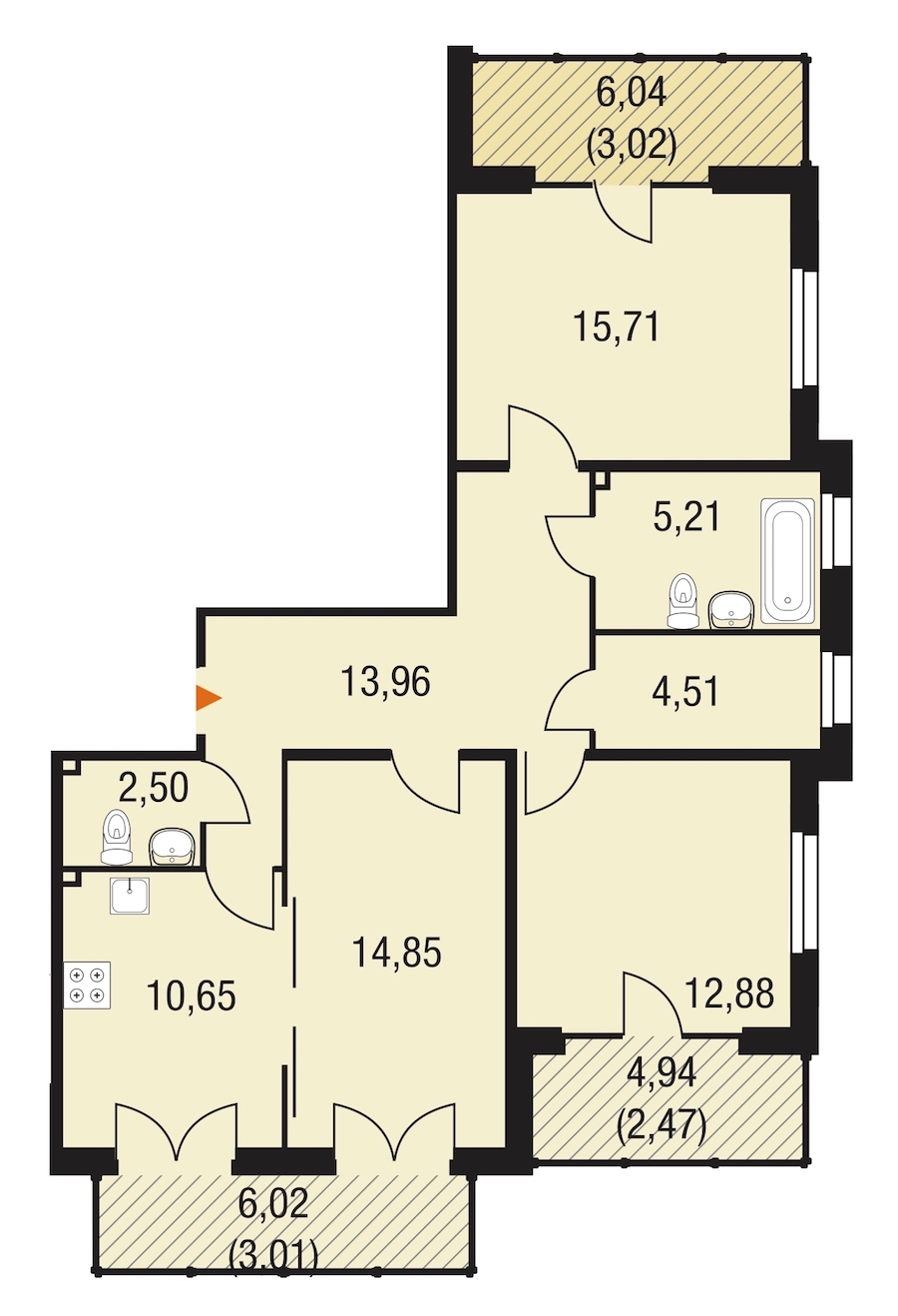 3-комнатная, 90 м² — ЖК ЖК Горки Парк