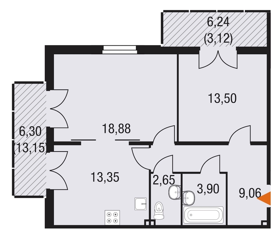 2-комнатная, 68 м² — ЖК ЖК Горки Парк