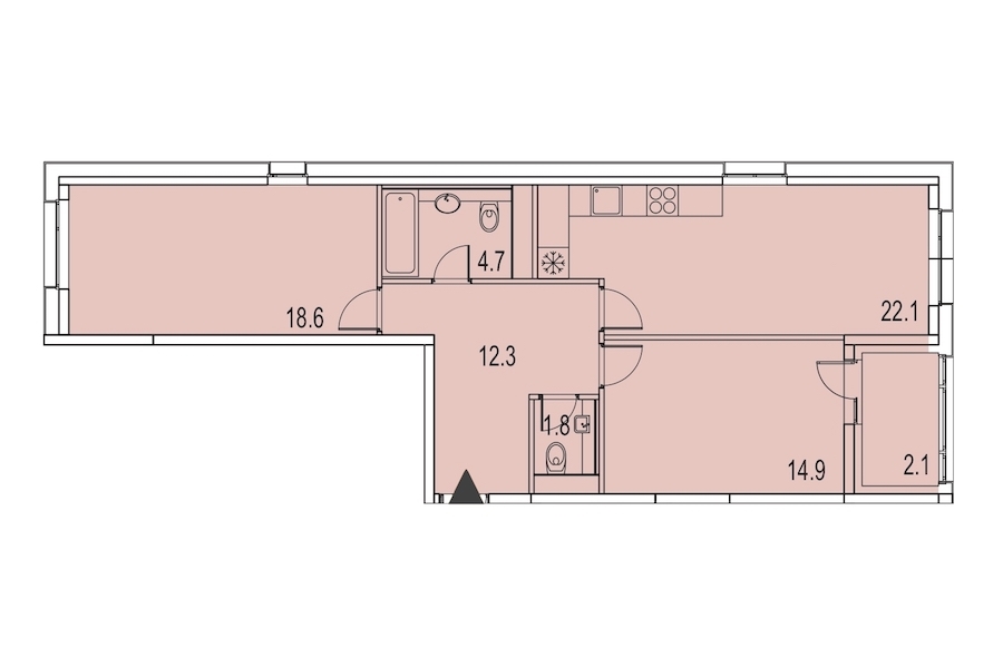 2-комнатная, 77 м² — ЖК ЖК Лайф Лесная