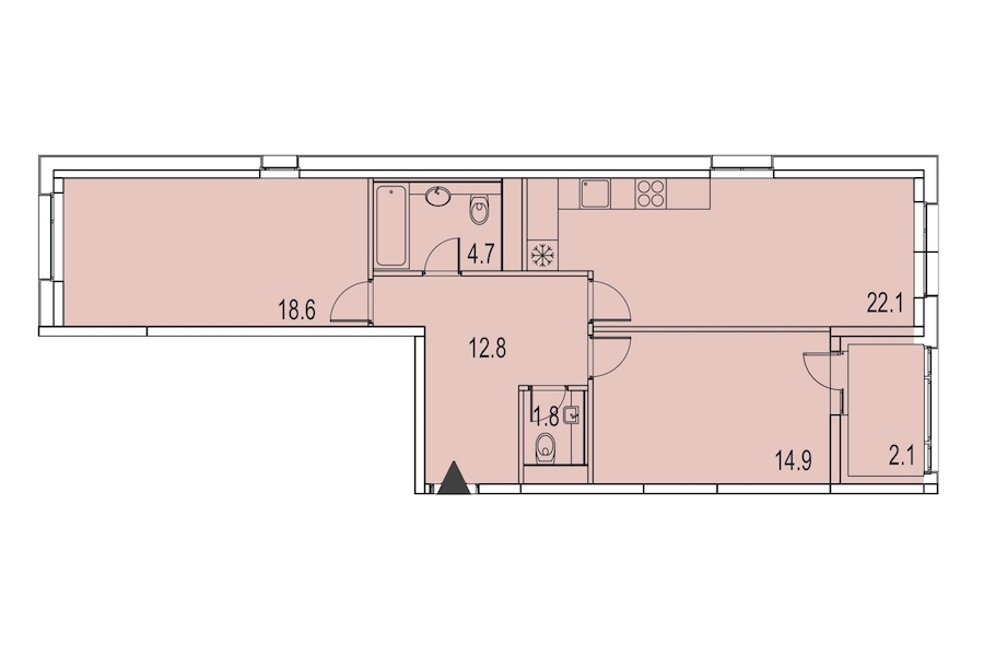 2-комнатная, 77 м² — ЖК ЖК Лайф Лесная