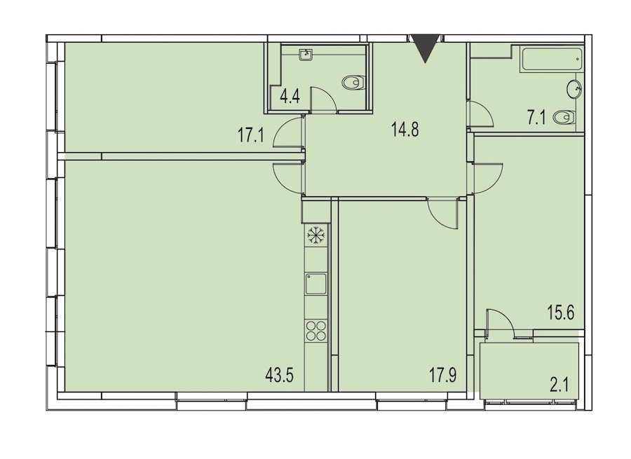 3-комнатная, 123 м² — ЖК ЖК Лайф Лесная