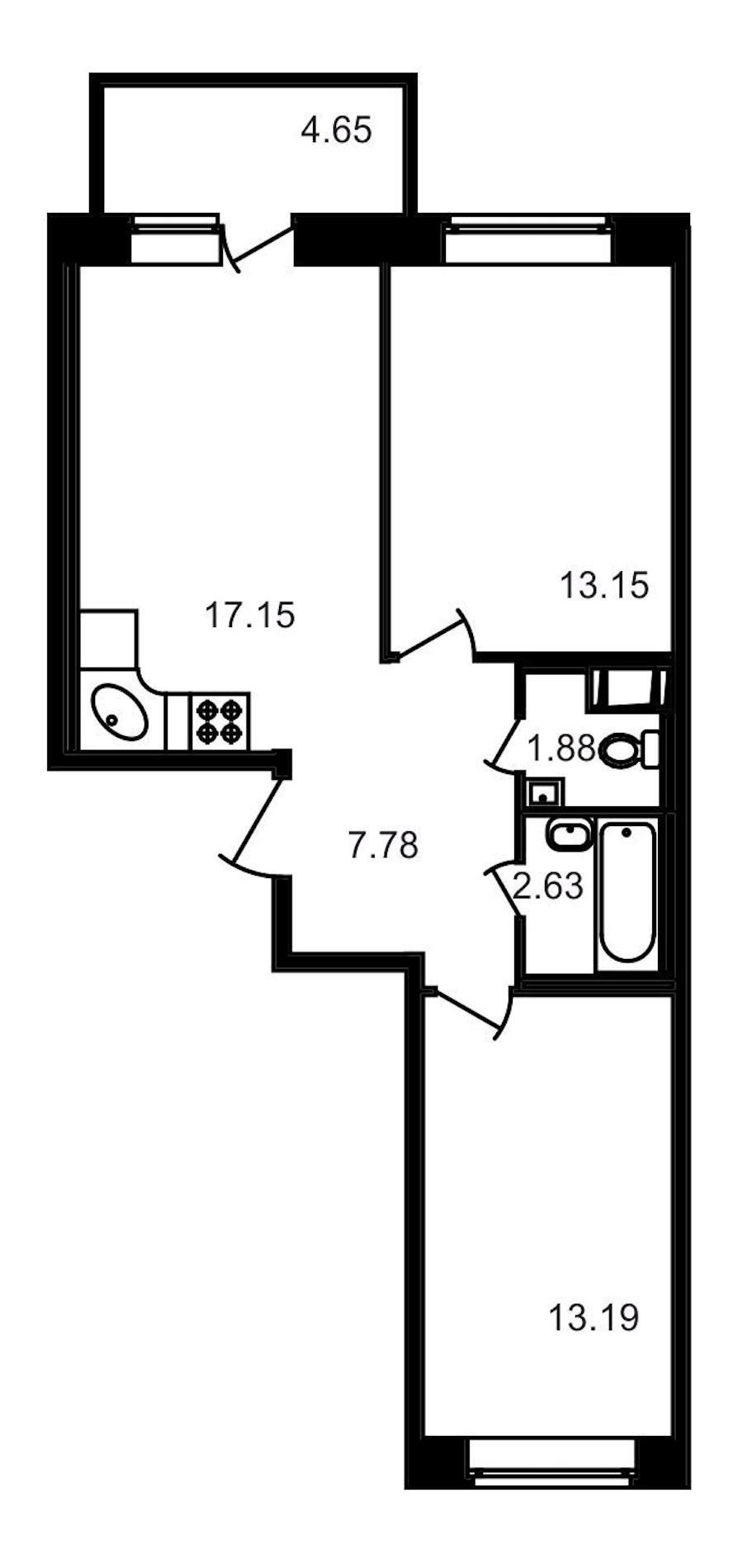 2-комнатная, 60 м² — ЖК ЖК Северный