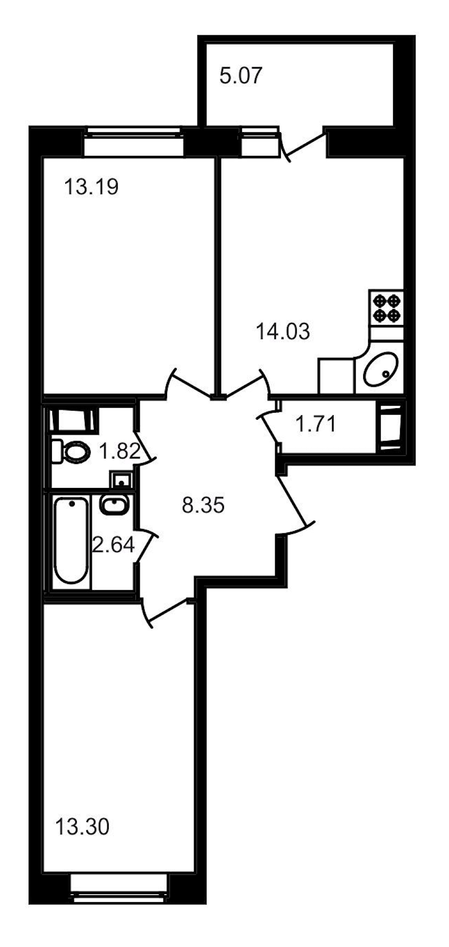 2-комнатная, 60 м² — ЖК ЖК Северный