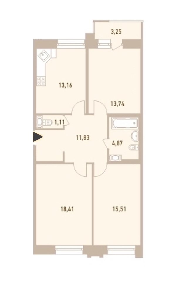 3-комнатная, 80 м² — ЖК ЖК Новый Лесснер