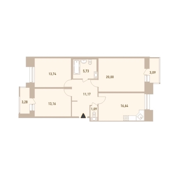 3-комнатная, 84 м² — ЖК ЖК Новый Лесснер