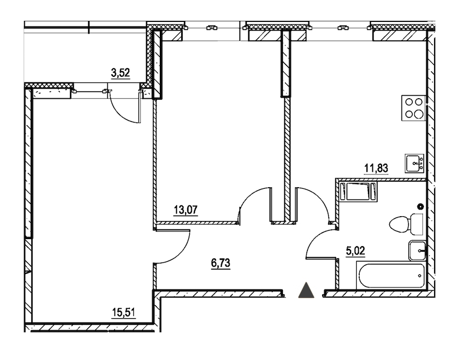 2-комнатная, 54 м² — ЖК ЖК Охта Хаус