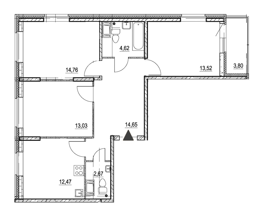 3-комнатная, 78 м² — ЖК ЖК Охта Хаус