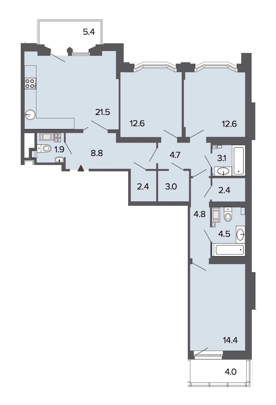 3-комнатная, 97 м² — ЖК Клубный дом Болконский