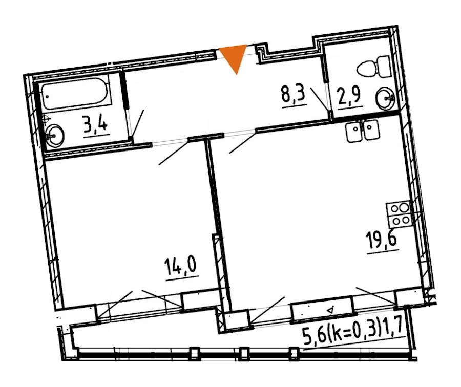 1-комнатная, 50 м² — ЖК ЖК Эталон на Неве