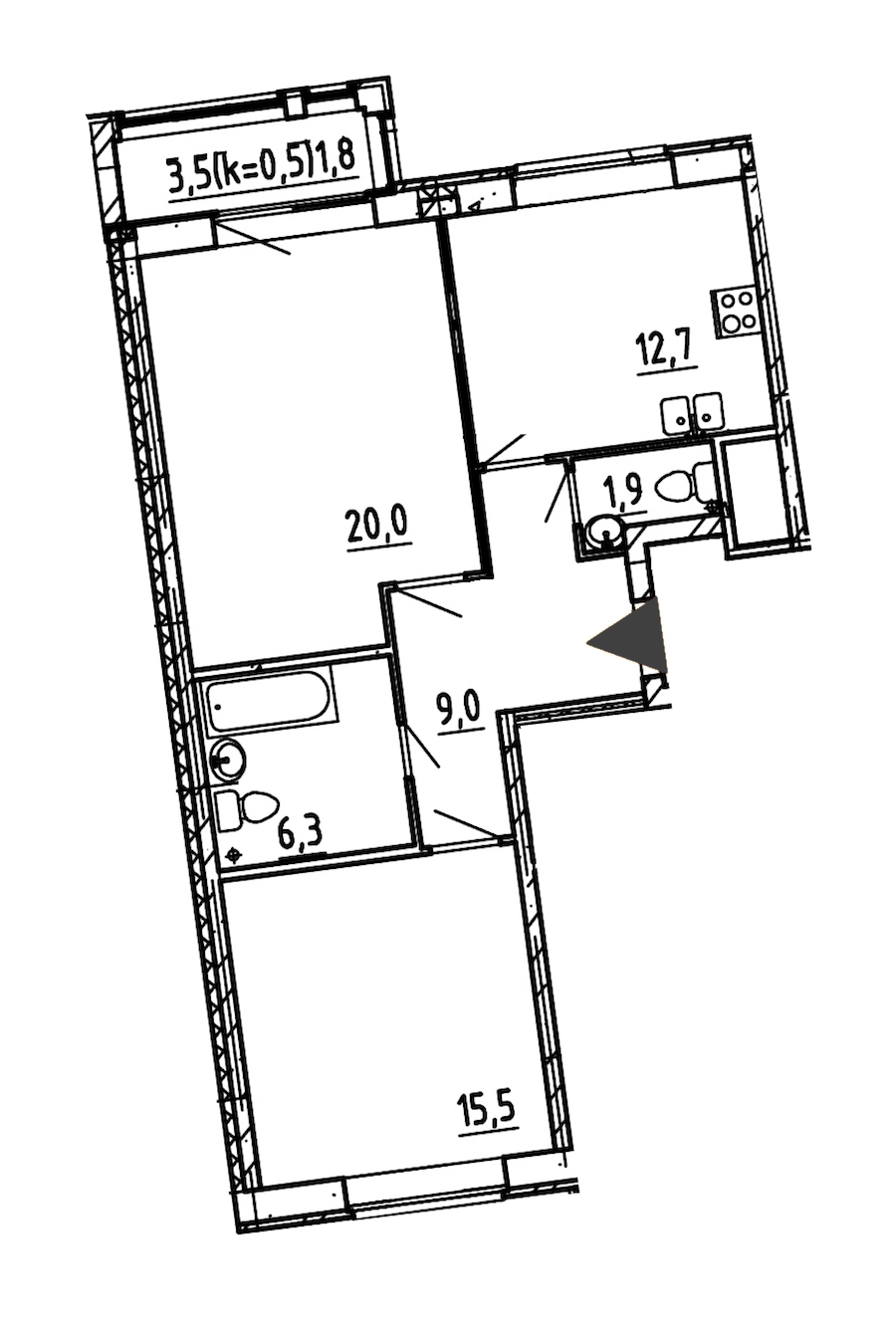 2-комнатная, 67 м² — ЖК ЖК Эталон на Неве