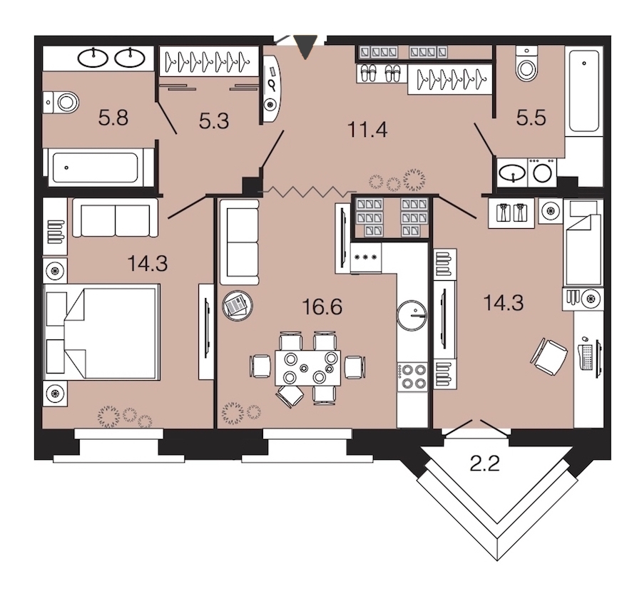 2-комнатная, 73 м² — ЖК ЖК Futurist (Футурист)
