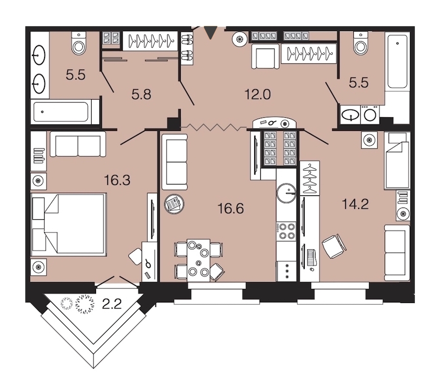 2-комнатная, 76 м² — ЖК ЖК Futurist (Футурист)