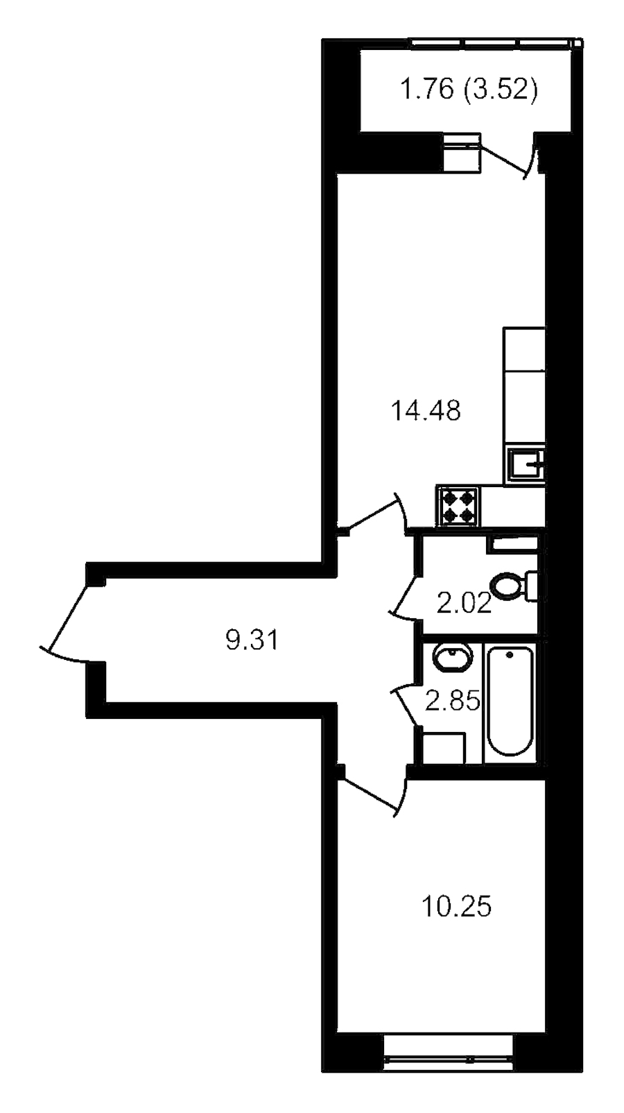 1-комнатная, 42 м² — ЖК ЖК Елизаровский