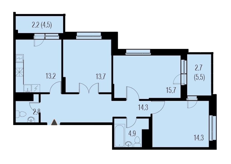 3-комнатная, 84 м² — ЖК ЖК Жемчужный Каскад
