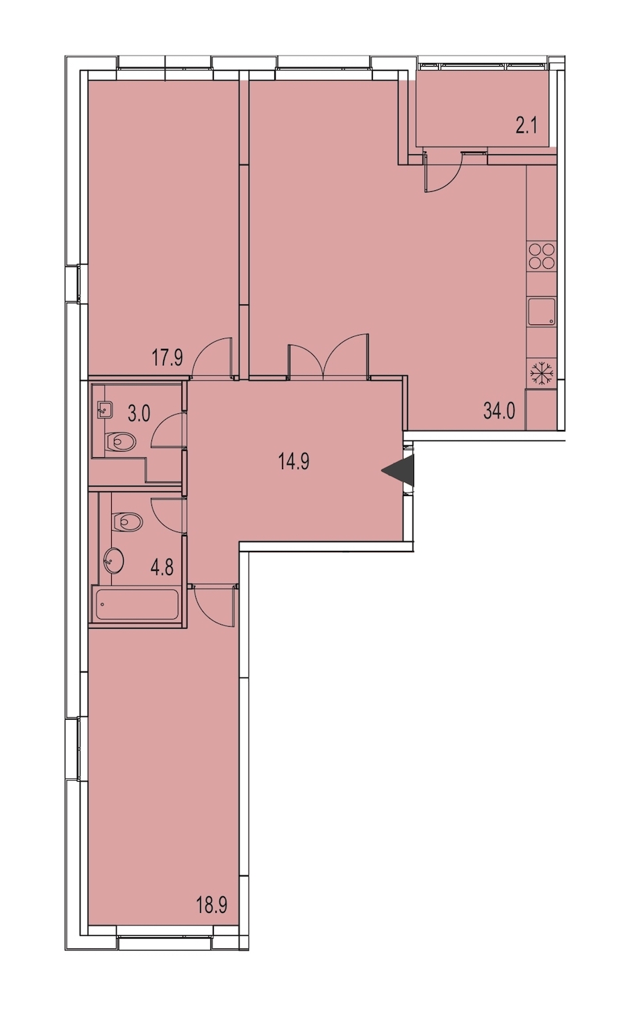 2-комнатная, 96 м² — ЖК ЖК Лайф Лесная