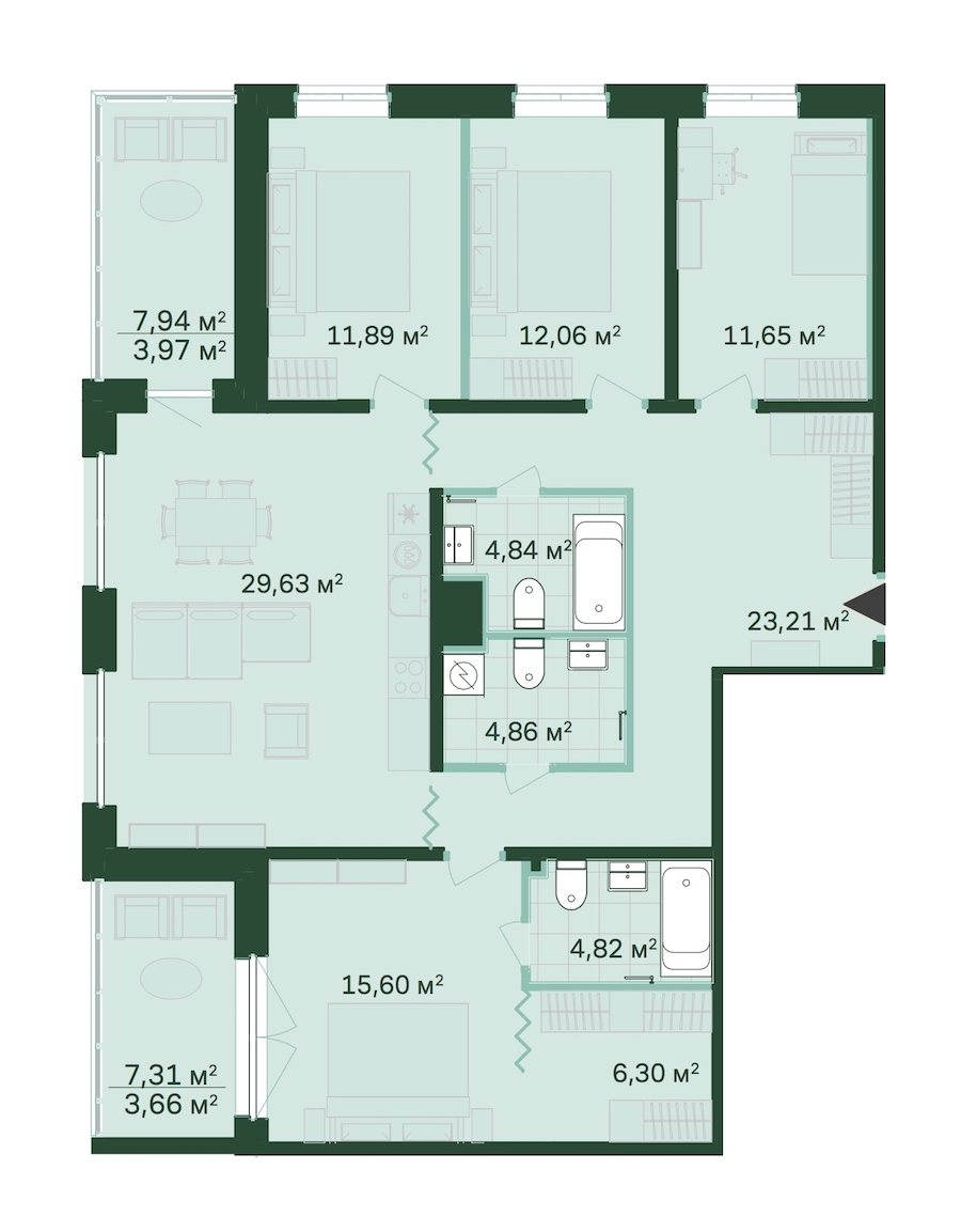 4-комнатная, 132 м² — ЖК ЖК Магнифика Резиденс (Magnifika Residence)