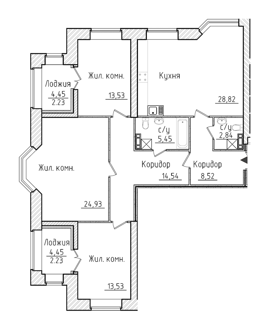 3-комнатная, 117 м² — ЖК ЖК Новое Купчино