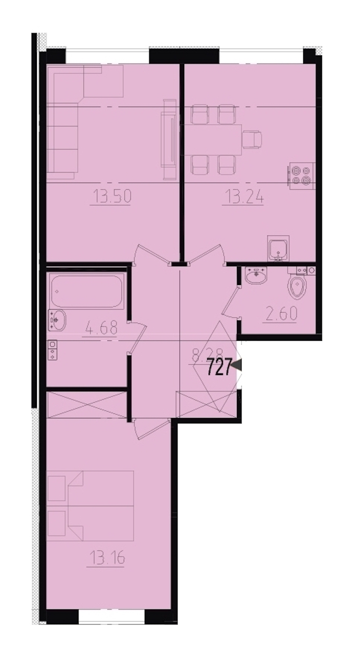 2-комнатная, 55 м² — ЖК ЖК Ювента