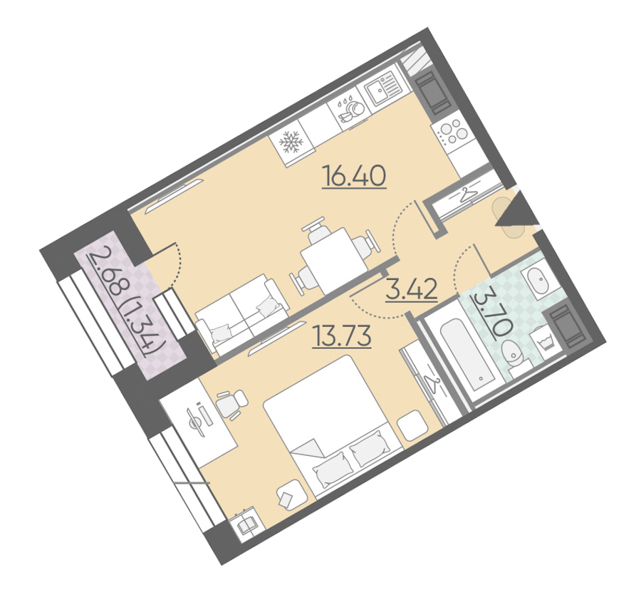 1-комнатная, 39 м² — ЖК ЖК Riviere Noire (Ривьер Нуар)