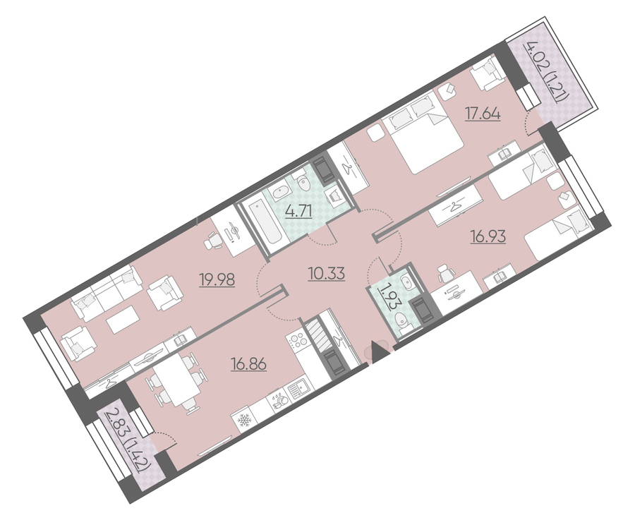 3-комнатная, 91 м² — ЖК ЖК Riviere Noire (Ривьер Нуар)