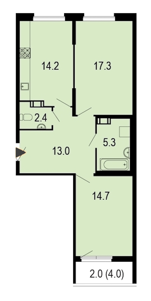 2-комнатная, 70 м² — ЖК ЖК Жемчужный берег