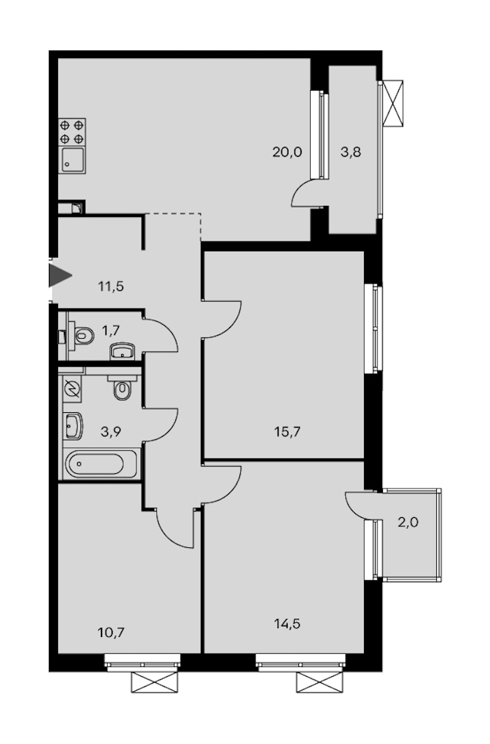 3-комнатная, 81 м² — ЖК ЖК Орловский парк