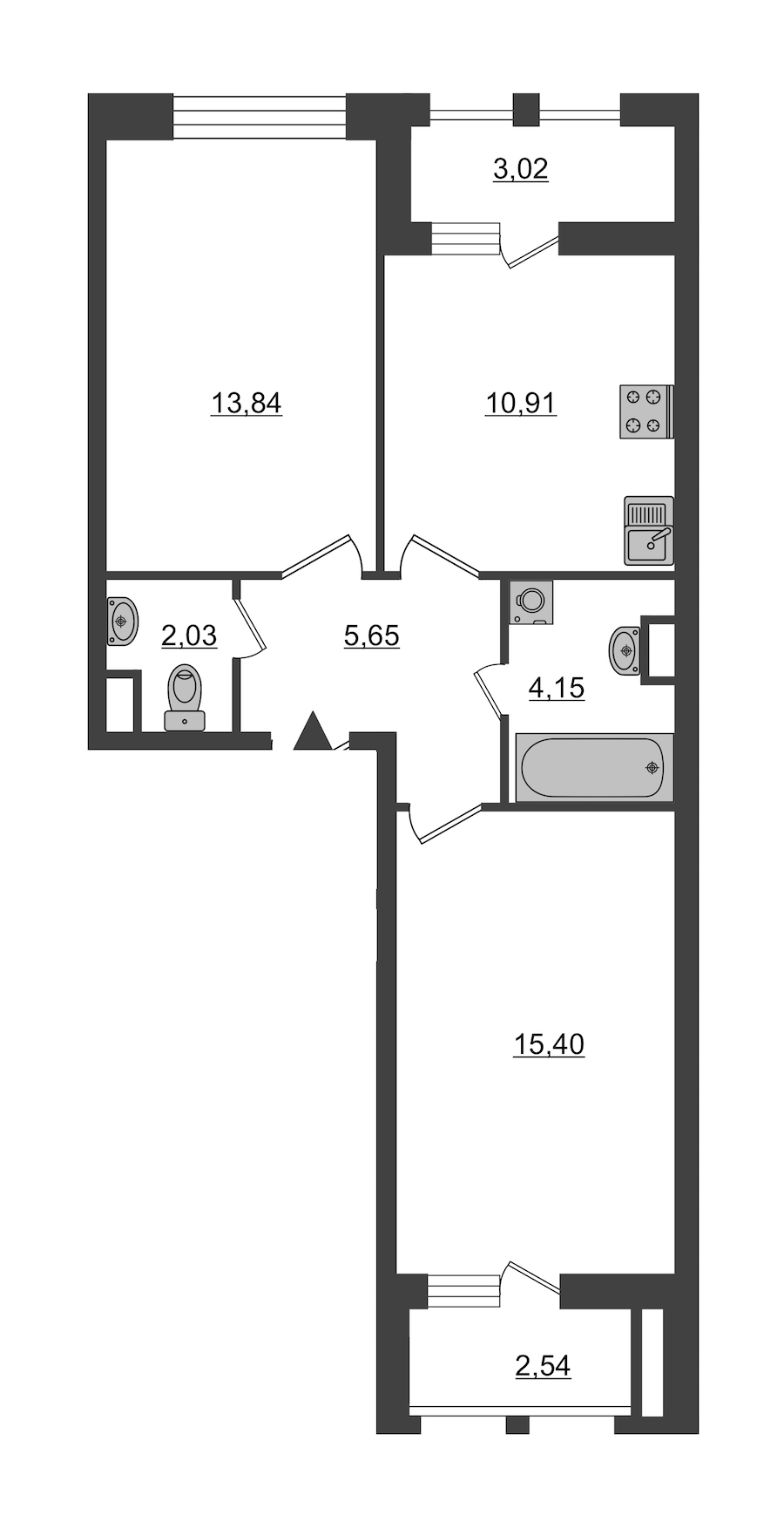 2-комнатная, 55 м² — ЖК ЖК Нью Тайм (New Time)