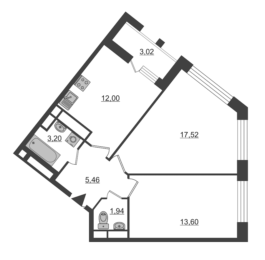 2-комнатная, 55 м² — ЖК ЖК Нью Тайм (New Time)