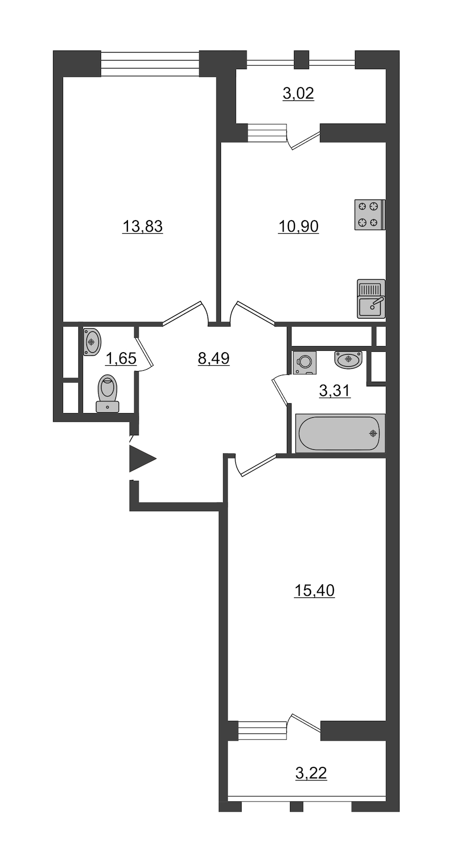 2-комнатная, 57 м² — ЖК ЖК Нью Тайм (New Time)