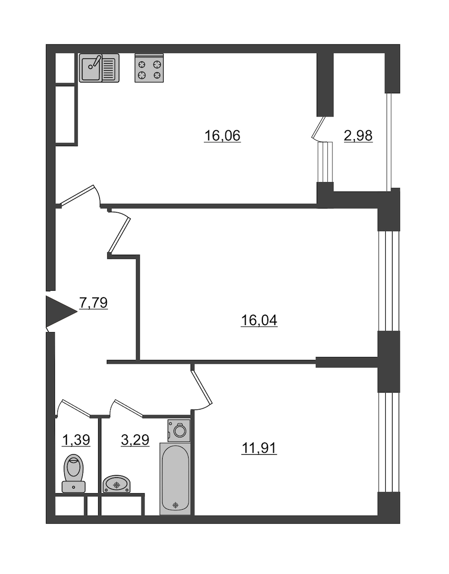 2-комнатная, 58 м² — ЖК ЖК Нью Тайм (New Time)