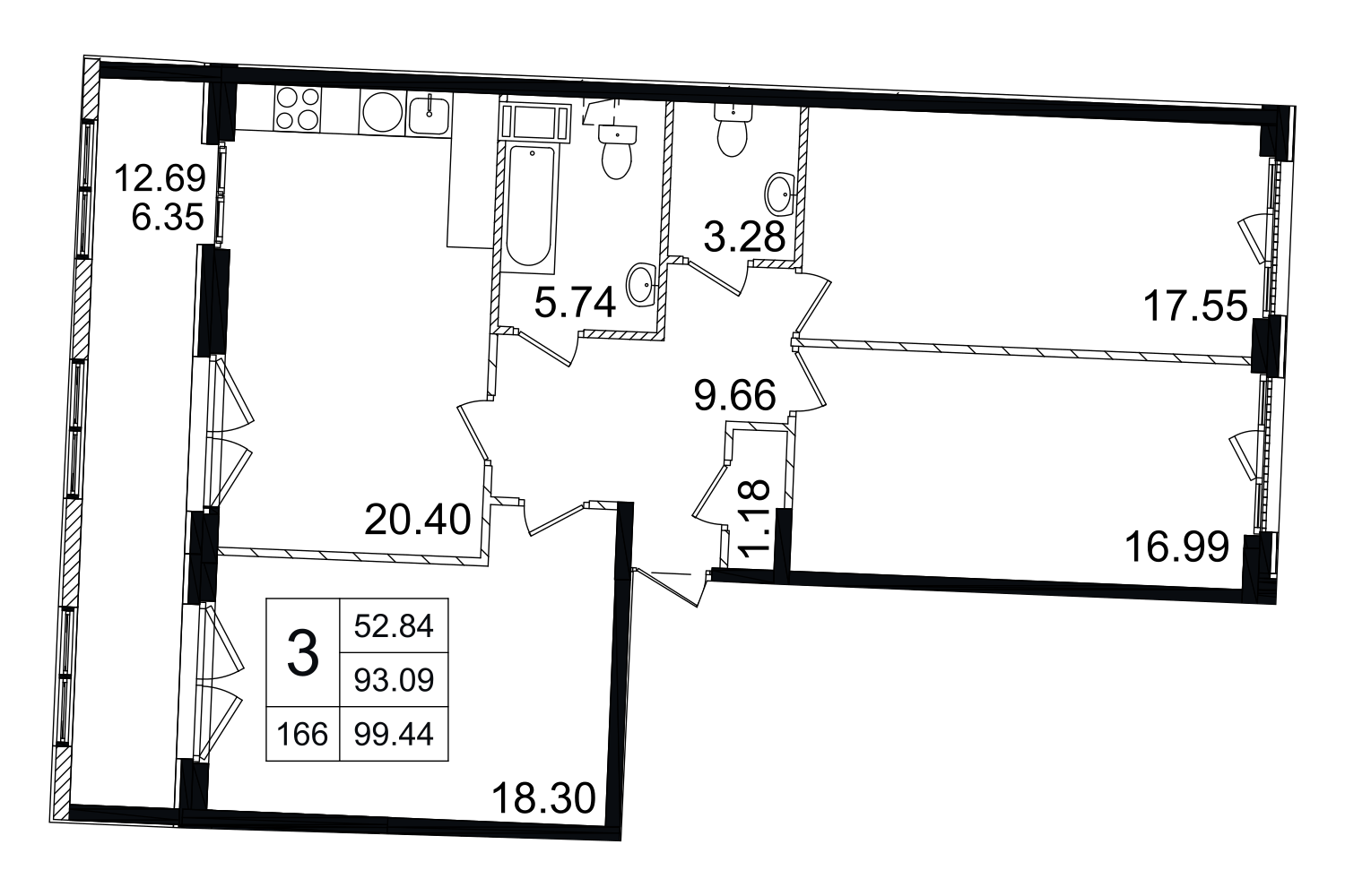 3-комнатная, 99 м² — ЖК ЖК Grand House (Гранд Хаус)