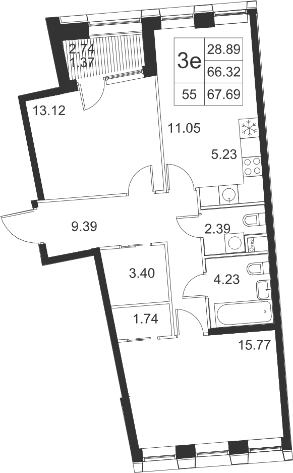 2-комнатная, 68 м² — ЖК ЖК Golden City (Голден сити)