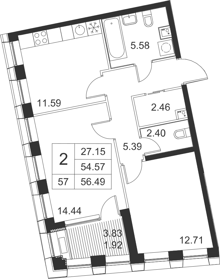 2-комнатная, 56 м² — ЖК ЖК Golden City (Голден сити)