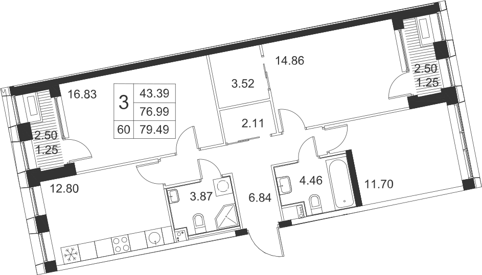 3-комнатная, 79 м² — ЖК ЖК Golden City (Голден сити)