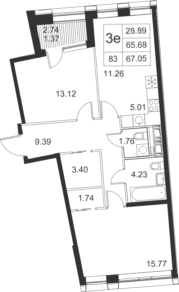 2-комнатная, 67 м² — ЖК ЖК Golden City (Голден сити)