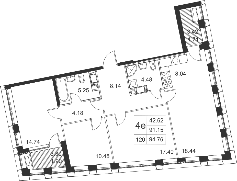 3-комнатная, 95 м² — ЖК ЖК Golden City (Голден сити)