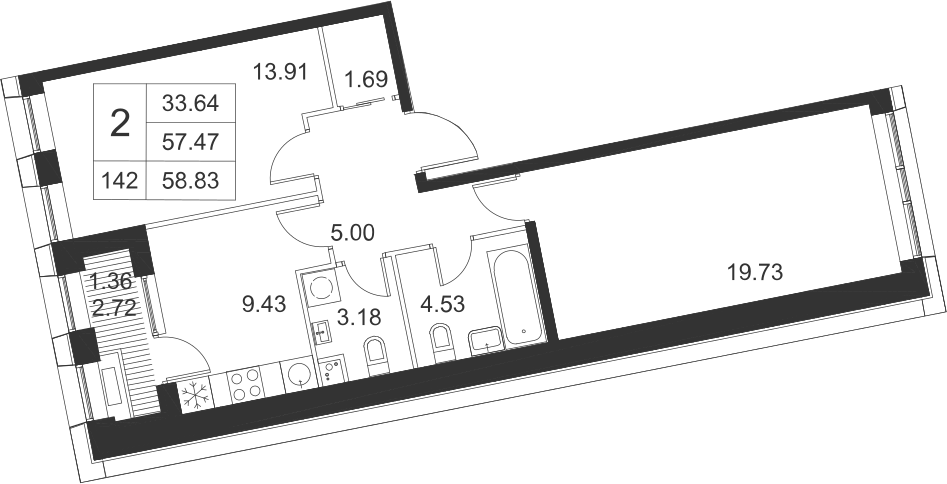 2-комнатная, 59 м² — ЖК ЖК Golden City (Голден сити)