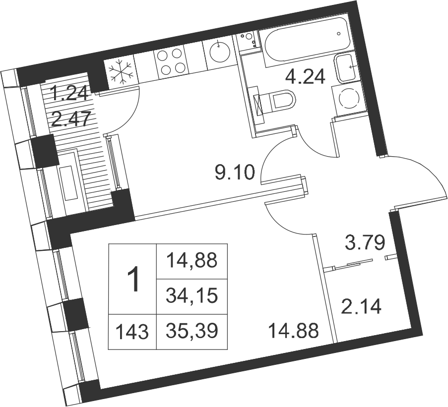 1-комнатная, 35 м² — ЖК ЖК Golden City (Голден сити)