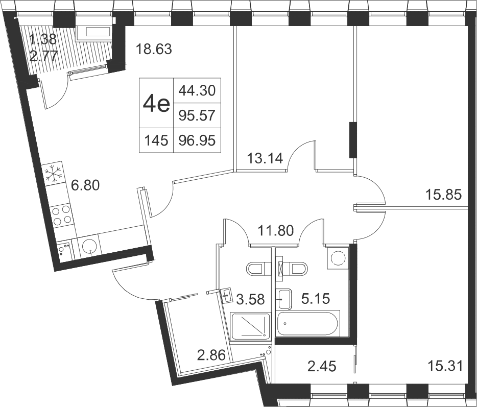 3-комнатная, 97 м² — ЖК ЖК Golden City (Голден сити)