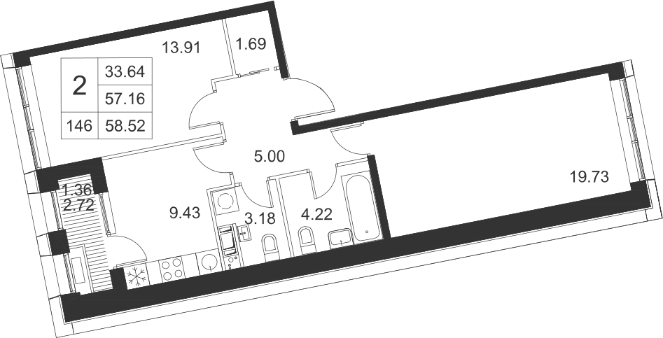 2-комнатная, 59 м² — ЖК ЖК Golden City (Голден сити)