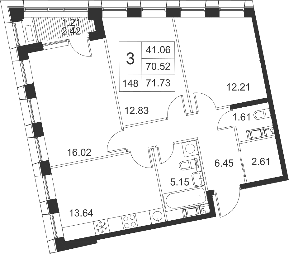 3-комнатная, 72 м² — ЖК ЖК Golden City (Голден сити)